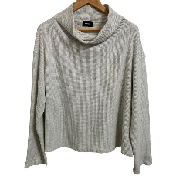 Monrow cowl neck waffle knit pullover in eggshell size XL - Picture 2 of 6
